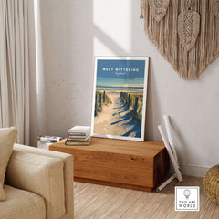 West Wittering Poster - Chichester England Print - Coastal Home Decor displayed in a modern living room setting.