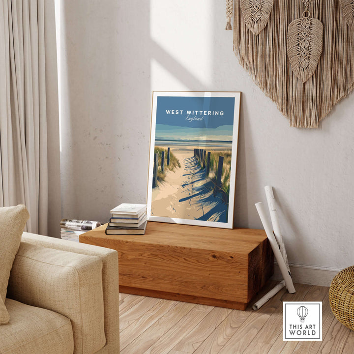 West Wittering poster print showcasing serene coastal scenery in a stylish home decor setting.