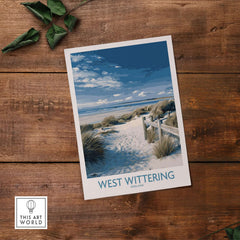 West Wittering Poster - Sussex Dunes Wall Art - English Coastal Print showcasing serene dunes and peaceful landscape.