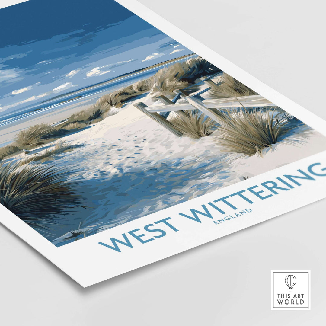 West Wittering poster featuring serene Sussex dunes and coastal landscape, perfect for home decor.