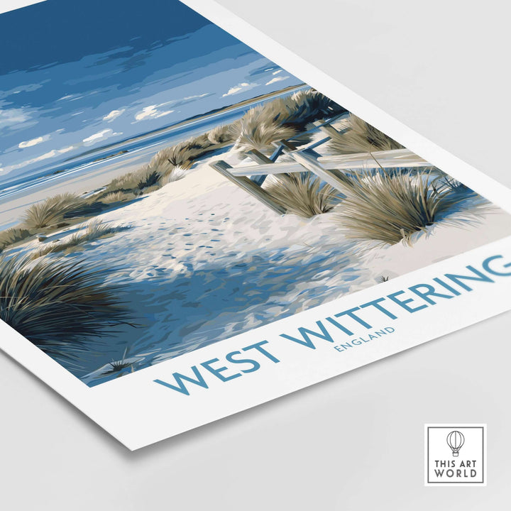 West Wittering poster featuring serene Sussex dunes and coastal landscape, perfect for home decor.