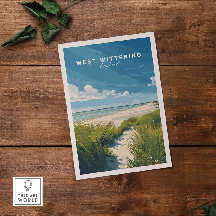 West Wittering poster featuring coastal scenery in England, ideal for minimalist home decor.