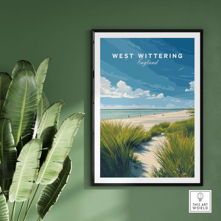 West Wittering minimalist travel poster featuring coastal landscape, ideal for home decor.