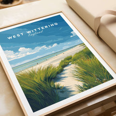 West Wittering Poster - UK Travel Print - Minimalist Coastal Home Decor showcasing a tranquil beach scene.