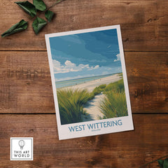West Wittering Print - Sussex Grass Dunes Poster - English Coast Wall Art showcasing coastal tranquility in Sussex.