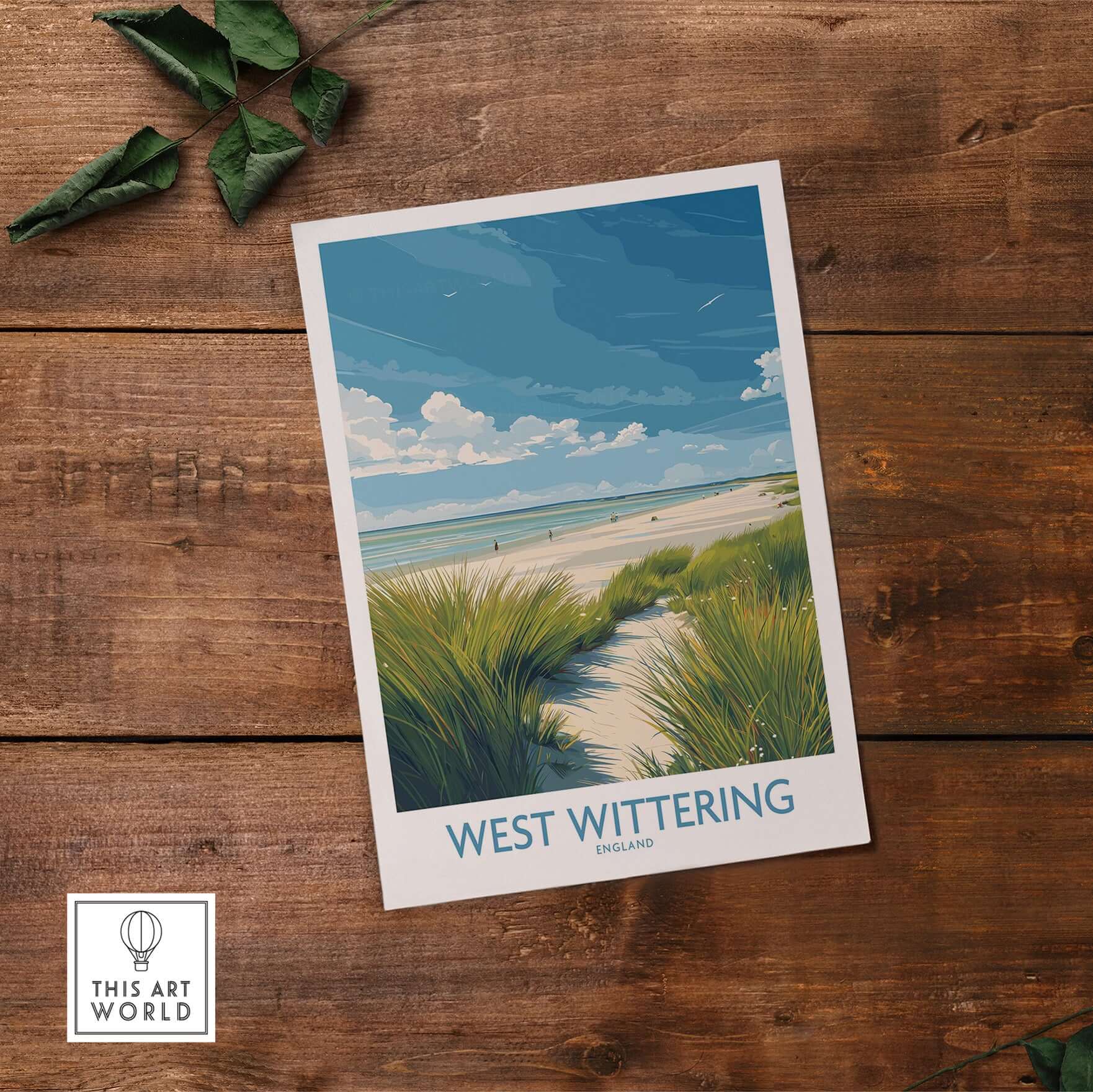 West Wittering Print - Sussex Grass Dunes Poster - English Coast Wall Art showcasing coastal tranquility in Sussex.