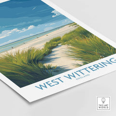 West Wittering Print - Sussex Grass Dunes Poster - English Coast Wall Art showcasing grass dunes and serene skies.
