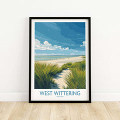West Wittering Print - Sussex Grass Dunes Poster - English Coast Wall Art featuring serene beach and grass dunes.