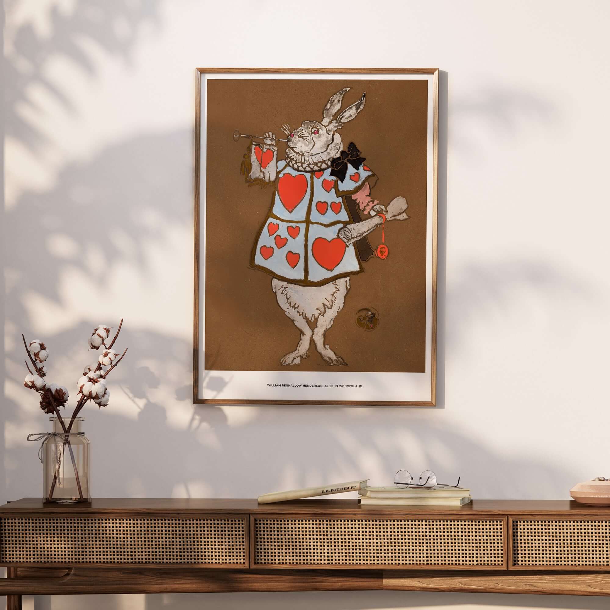 Exhibition Art Print William Henderson White Rabbit Alice in Wonderland Vintage Poster displayed on a wall.