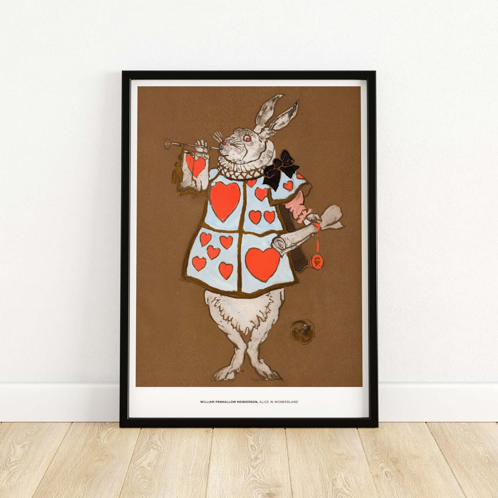 Vintage art print of White Rabbit from Alice in Wonderland by William Henderson, featuring a whimsical design.