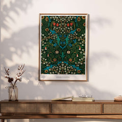 Exhibition Art Print William Morris Tulip Famous Pattern Arts Crafts Floral Poster Wall Art displayed on a stylish wall.