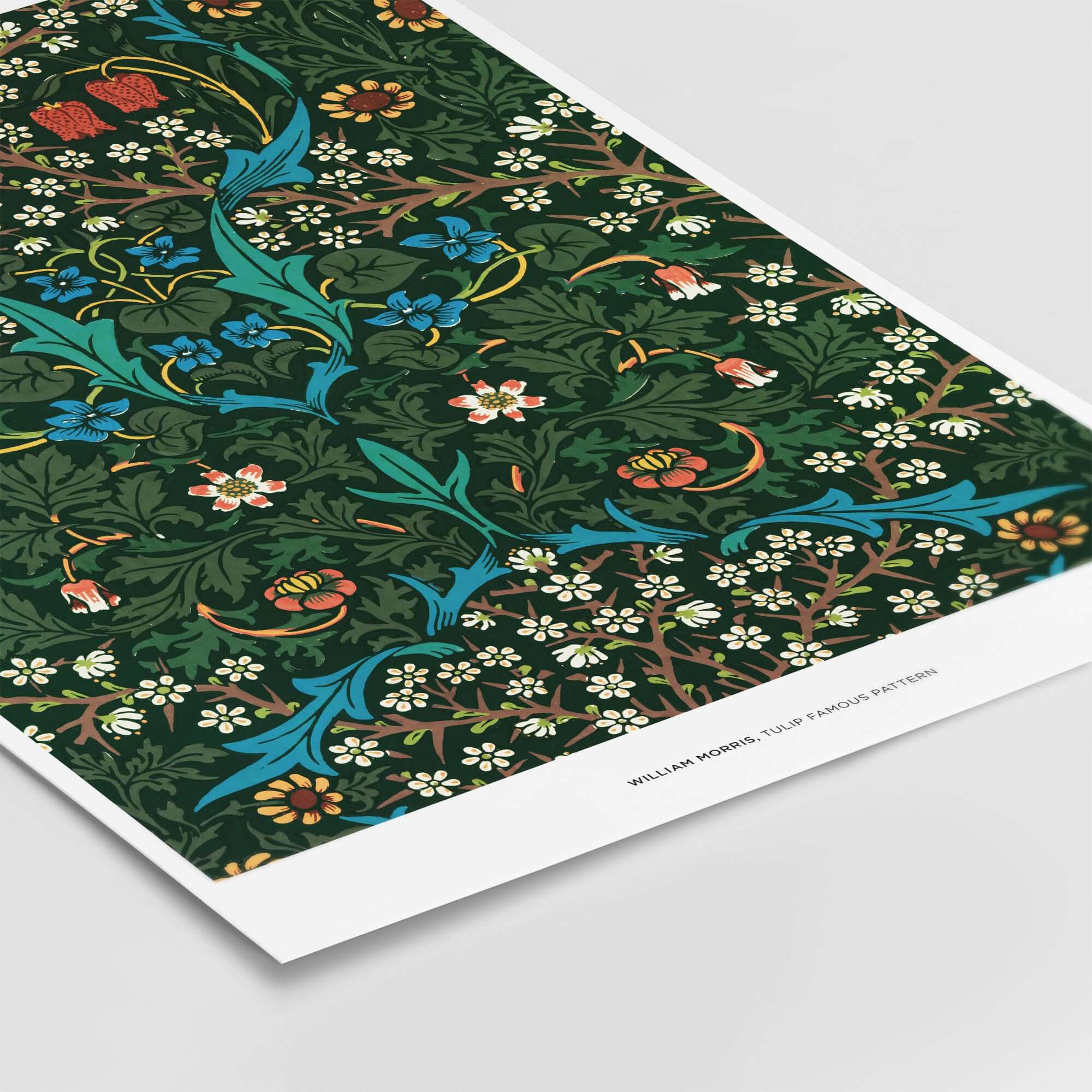 Exhibition Art Print William Morris Tulip Famous Pattern Arts Crafts Floral Poster Wall Art displaying intricate floral design.