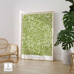 Exhibition Art Print William Morris Willow Pattern Green Botanical Wall Art displayed in a modern interior setting.
