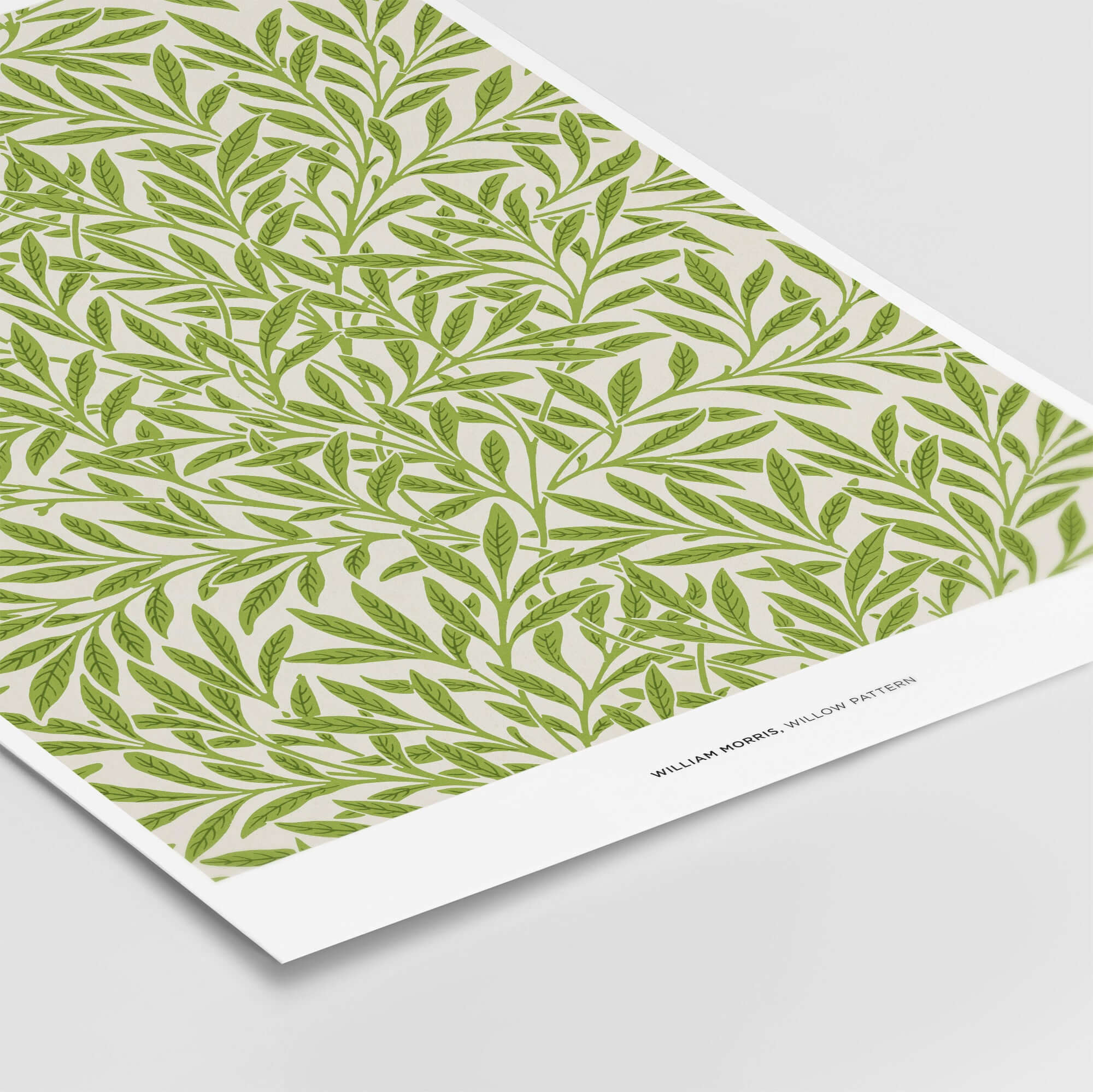 Exhibition Art Print William Morris Willow Pattern Green Botanical Wall Art showcasing intricate green willow leaves.