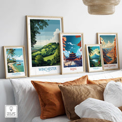 Winchester Travel Print - British Travel Destination Decor showcased in a stylish home interior.