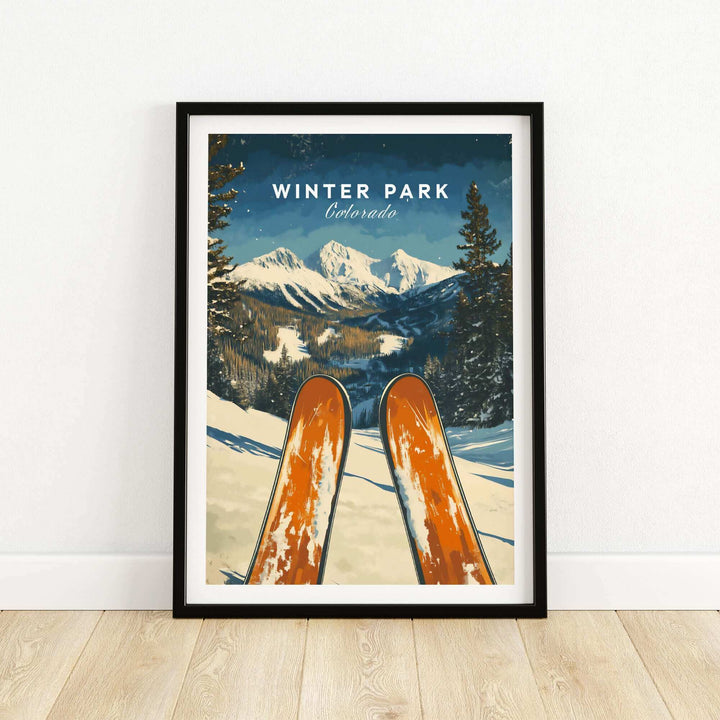 Winter Park Ski Poster featuring snowy Colorado mountains and ski trails.