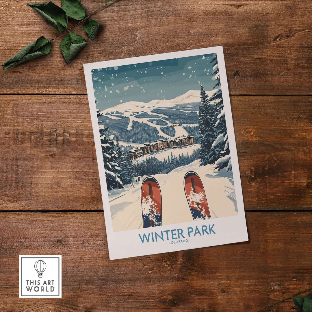 Winter Park Ski Print showcasing snowy slopes and winter landscape in Colorado, perfect for ski enthusiasts and wall art.