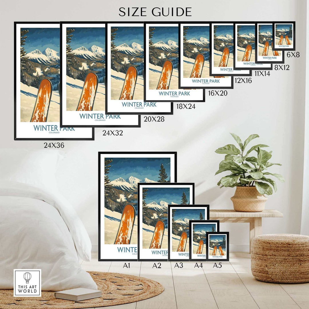 Winter Park Wall Art - Colorado Ski Poster Size Guide for Various Print Options