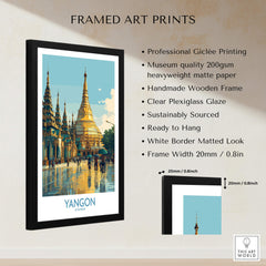 Yangon Myanmar Canvas Print | Vibrant Golden Pagoda Cityscape Poster framed art details and specifications