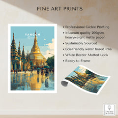 Yangon Myanmar Travel Poster | Shwedagon Pagoda Reflection Wall Art Print showcasing professional Giclée printing and eco-friendly materials.