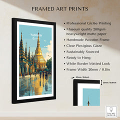 Yangon Myanmar Travel Poster | Shwedagon Pagoda Reflection Wall Art Print displayed in a framed art print