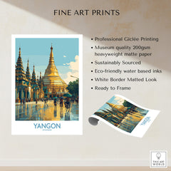 Yangon Myanmar Canvas Print | Vibrant Golden Pagoda Cityscape Poster showcased as fine art print with details.