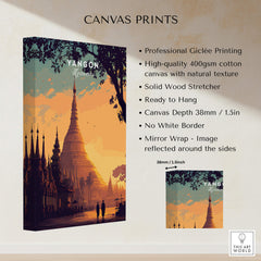 Yangon Myanmar Wall Art Print | Shwedagon Pagoda Sunset Travel Poster showcasing giclée print quality and details.