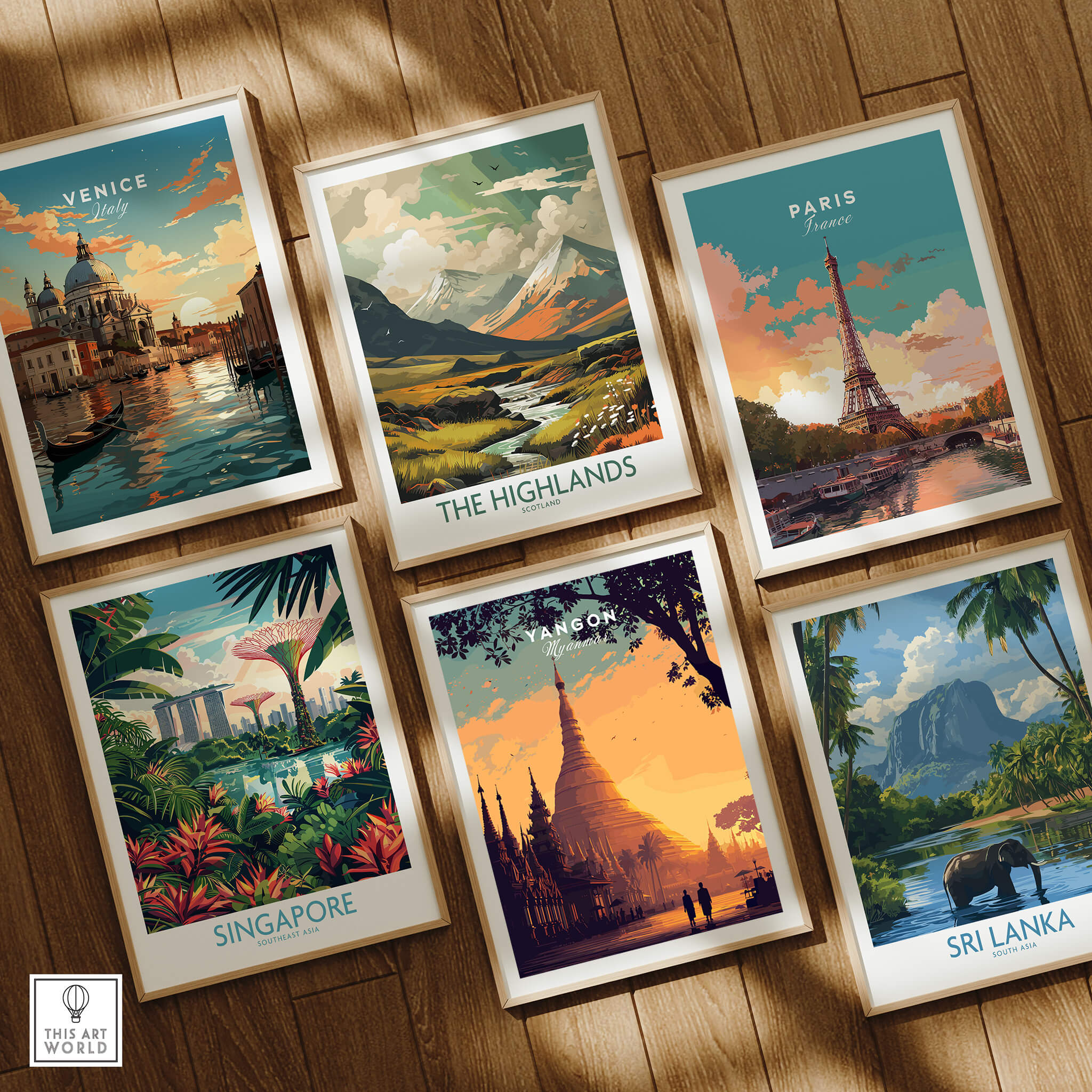 Yangon Myanmar Wall Art Print | Shwedagon Pagoda Sunset Travel Poster in a collection of travel art prints.