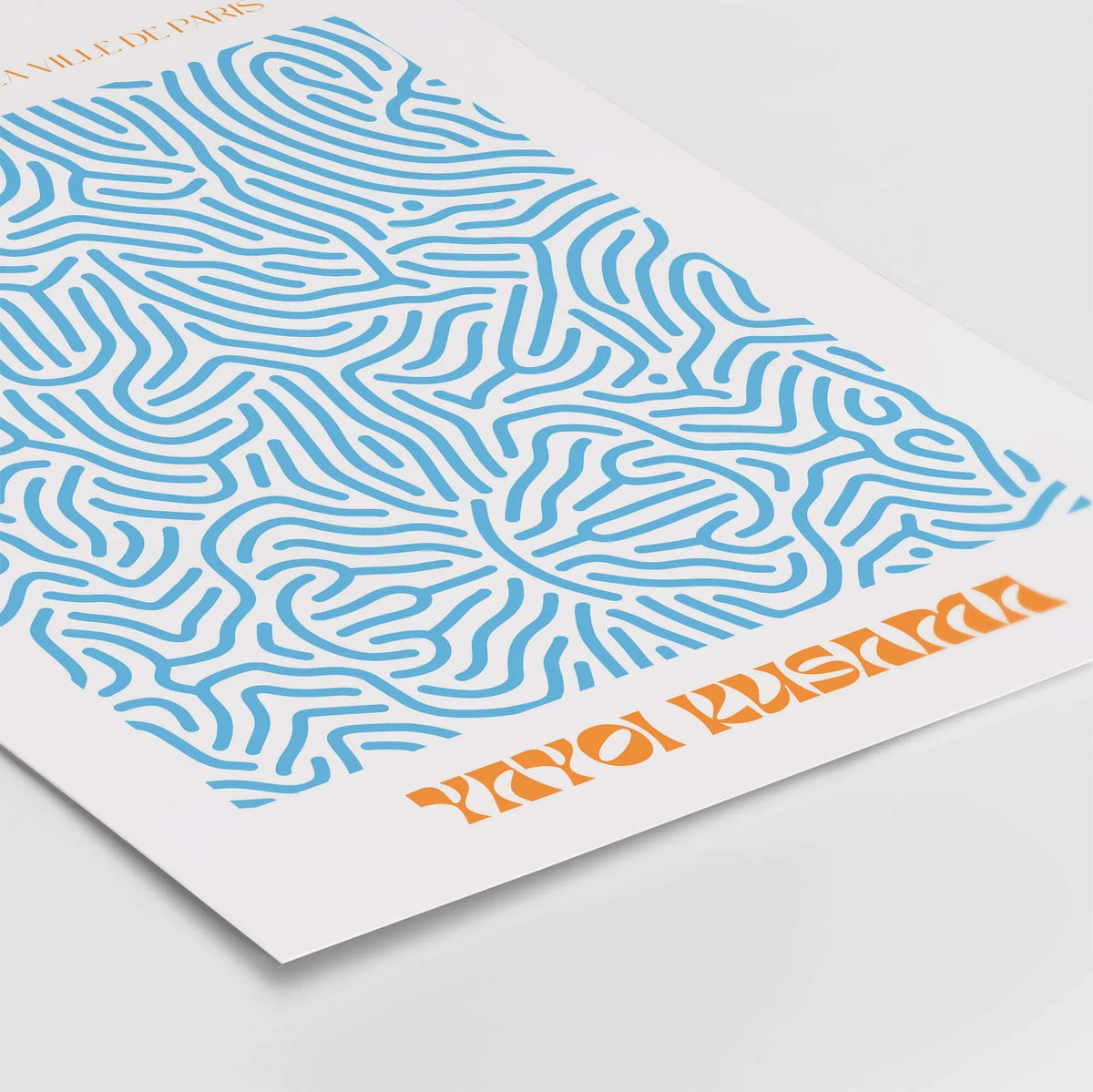 Yayoi Kusama Blue Infinity Net Pattern Abstract Art Print Paris Exhibition Poster featuring blue lines on white background