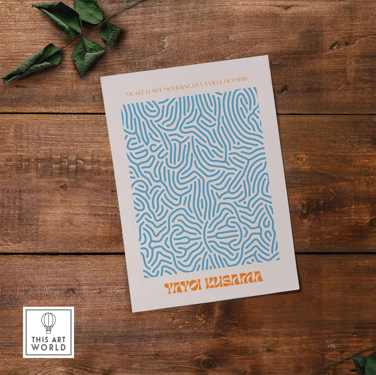 Yayoi Kusama Blue Infinity Net Pattern Abstract Art Print Paris Exhibition Poster showcasing vibrant blue pattern on white background.