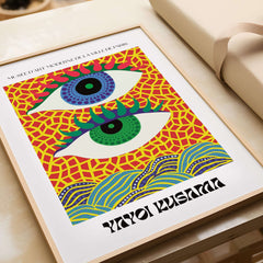 Yayoi Kusama Colorful Eyes Abstract Pattern Contemporary Art Print Paris Poster featuring vibrant eyes and geometric design.