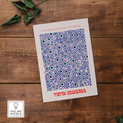 Yayoi Kusama Evil Eye Pattern Blue Contemporary Art Print Poster Paris Wall Decor showcasing repeating blue eye motifs.