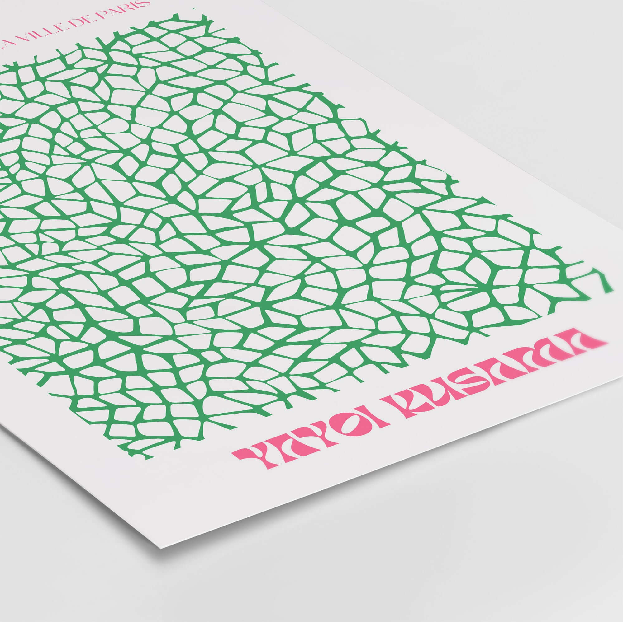 Yayoi Kusama Green Net Pattern Abstract Contemporary Art Print Paris Poster Decor featuring intricate green net design.