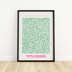 Yayoi Kusama Green Net Pattern Abstract Contemporary Art Print Paris Poster Decor showcasing intricate green net design.