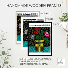 Yayoi Kusama Flowers Vase 1996 Polka Dot Art Print Contemporary Japanese Poster with handmade wooden frames