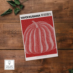 Yayoi Kusama Red White Pumpkin 2013 Singapore Exhibition Art Print Poster Polka Dot featuring a detailed red pumpkin.