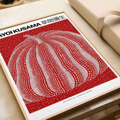 Yayoi Kusama Red White Pumpkin 2013 Singapore Exhibition Art Print Poster Polka Dot on a light colored surface.