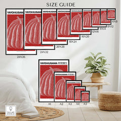 Yayoi Kusama Red White Pumpkin 2013 Singapore Exhibition Art Print Poster Polka Dot size guide display.