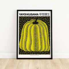 Yayoi Kusama Yellow Black Pumpkin 1991 Hong Kong Art Print Poster Polka Dot Decor featuring yellow pumpkin art