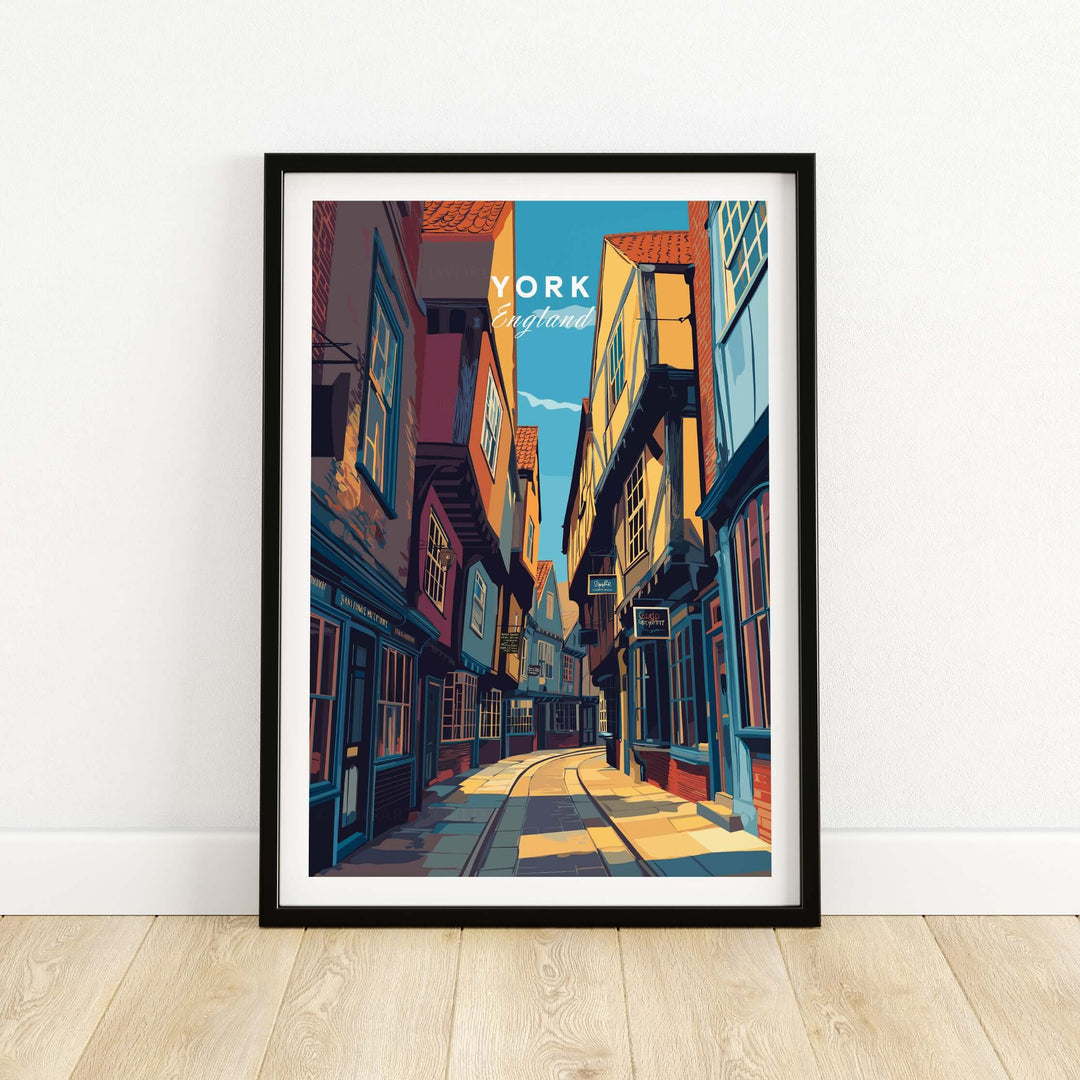 York England Ancient Shambles Lane poster featuring classic architecture and charming narrow streets.