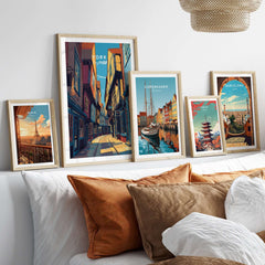 York England Ancient Shambles Lane Poster - Classic English City Art displayed among other city art prints on a stylish wall.