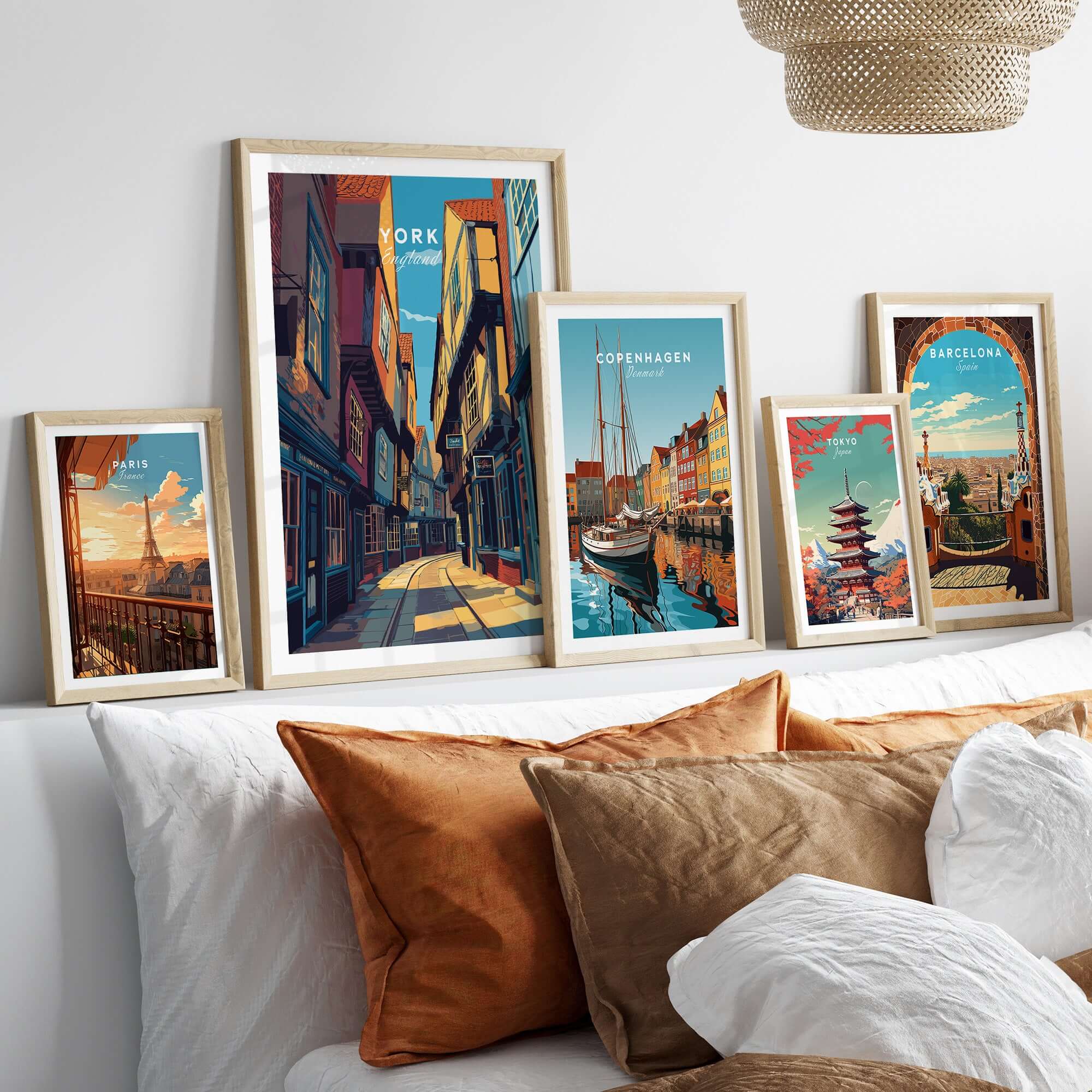 York England Ancient Shambles Lane Poster - Classic English City Art displayed among other city art prints on a stylish wall.