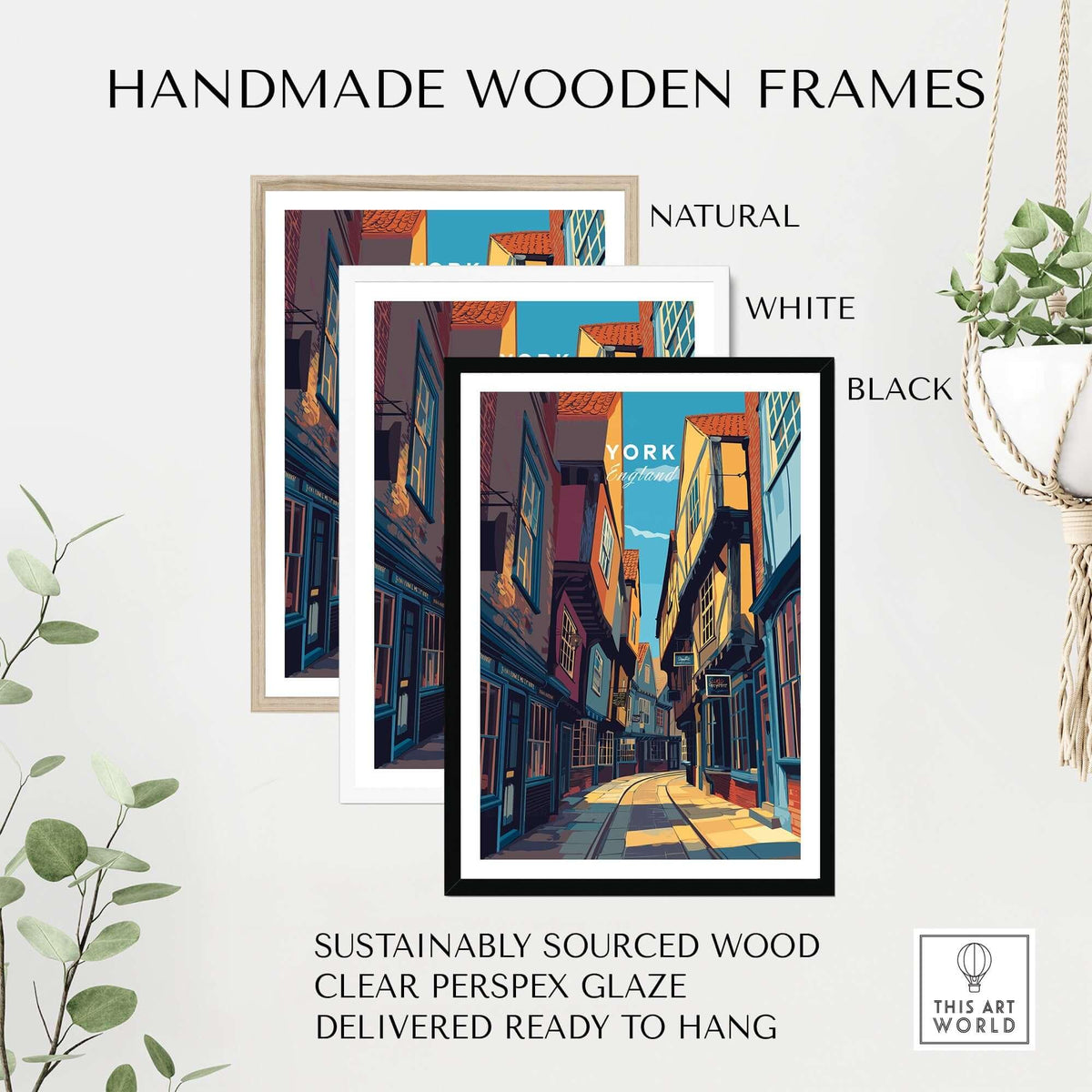 York England Ancient Shambles Lane Poster - Classic English City Art in handmade wooden frames