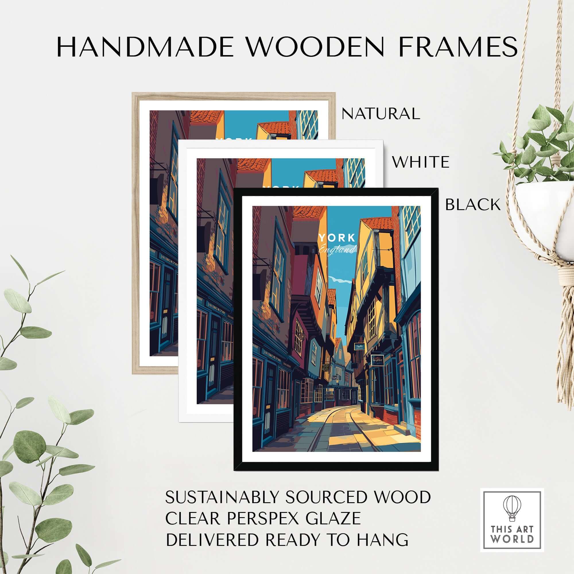York England Ancient Shambles Lane Poster - Classic English City Art in handmade wooden frames
