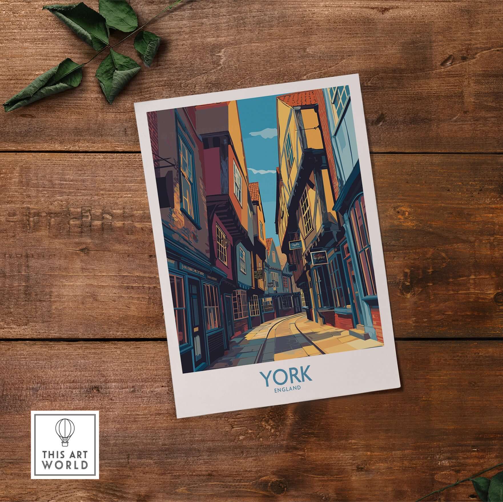 York England Cobblestone Street Print - Historic UK Wall Decor showcasing iconic streets in York's historic charm.