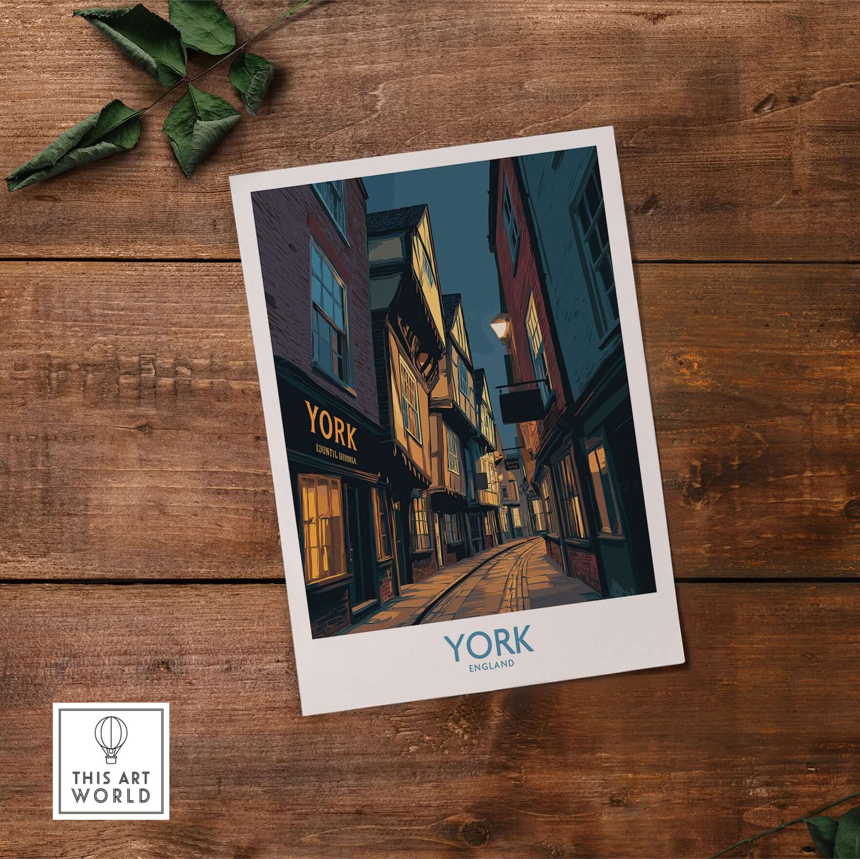 York England Historic Street at Dusk Poster - Evening Cityscape Decor featuring a charming evening street scene.