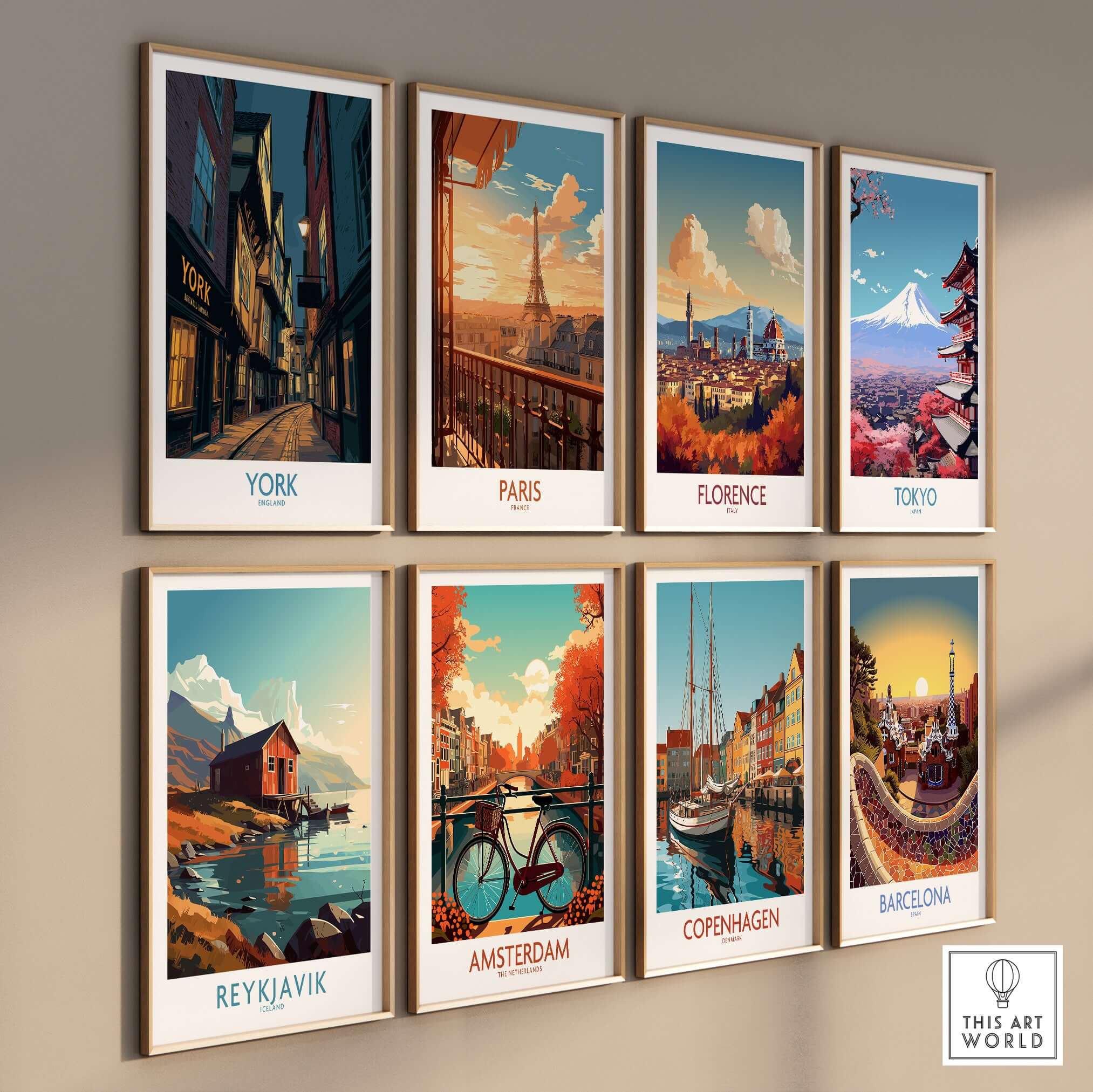 York England Historic Street at Dusk Poster - Evening Cityscape Decor displayed among other city posters.