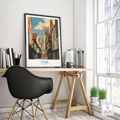 York England Historic Street & Landmark Wall Art - English Cityscape Decor displayed in a stylish home office setting.