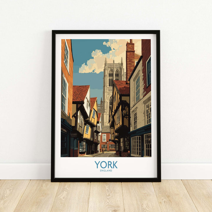York England historic street wall art featuring iconic cityscape and architecture in vibrant colors.