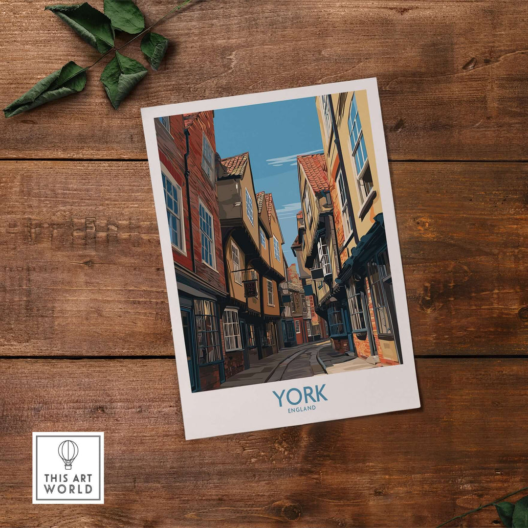 York England Medieval Alley poster showcasing a historic alleyway in a quaint UK travel destination.